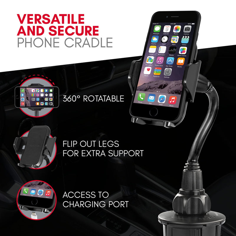 [Australia - AusPower] - Macally Car Cup Holder Phone Mount - Secure Fit for Phones up to 4.1” Wide - Cup Phone Holder for Car with Flexible Gooseneck & 360° Rotatable Cradle - Vehicle Fitment Cell Phone Cup Holder 