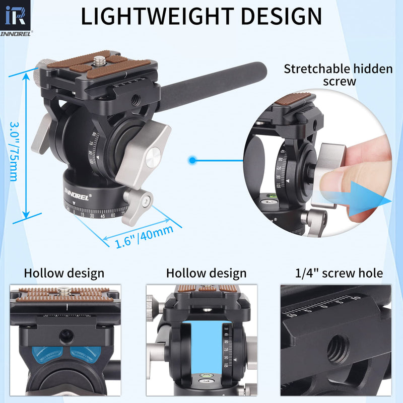 [Australia - AusPower] - INNOREL H10 Lightweight Mini Tripod Fluid Video Head 360 Panoramic CNC Hydralic Damping Video Head with Arca Swiss Q.R.Plate Phone Clip for DSLR Camera Camcorder Phone Tripod Monopod Load 8.8lb/4kg 