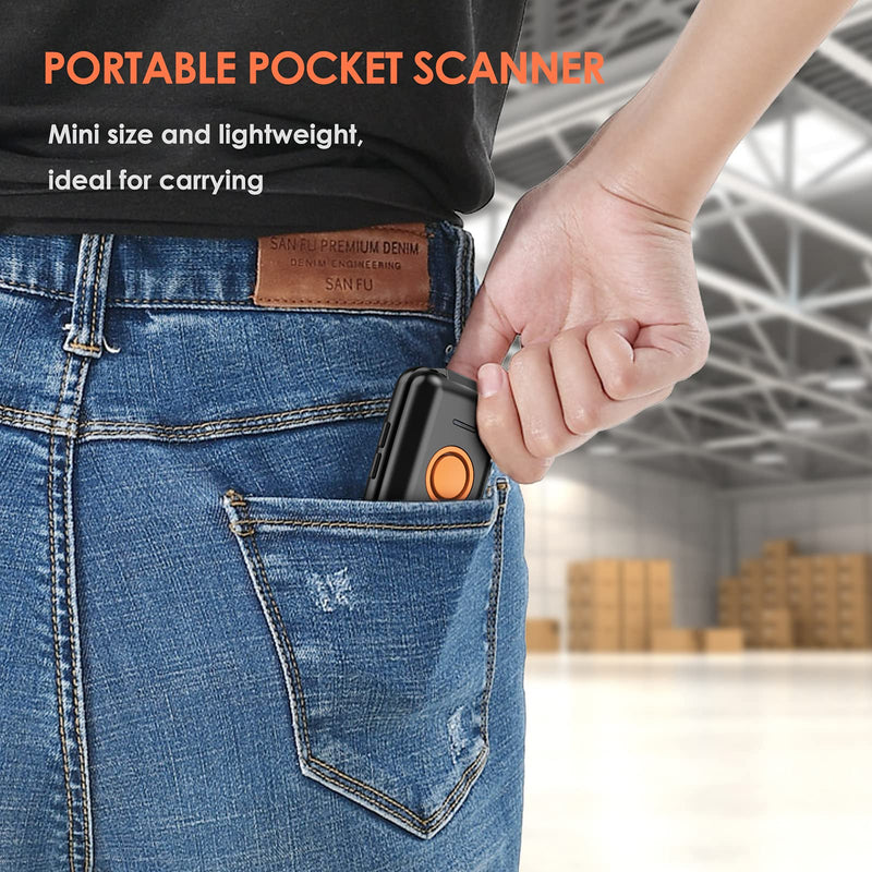 [Australia - AusPower] - Eyoyo 1D Linear Wireless Barcode Scanner Bluetooth,Fast&Accurate Scanning,Volume Adjust Button,Battery Level Indicator,Mini Portable Pocket Inventory Bar Codes Reader for Computer, Android, iOS Phones Orange 