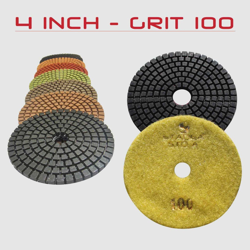 [Australia - AusPower] - STADEA Premium Grade Wet 4" Diamond Polishing Pads Set + Rubber Backer For CONCRETE Polish Concrete Set + Backer (5/8" 11) 