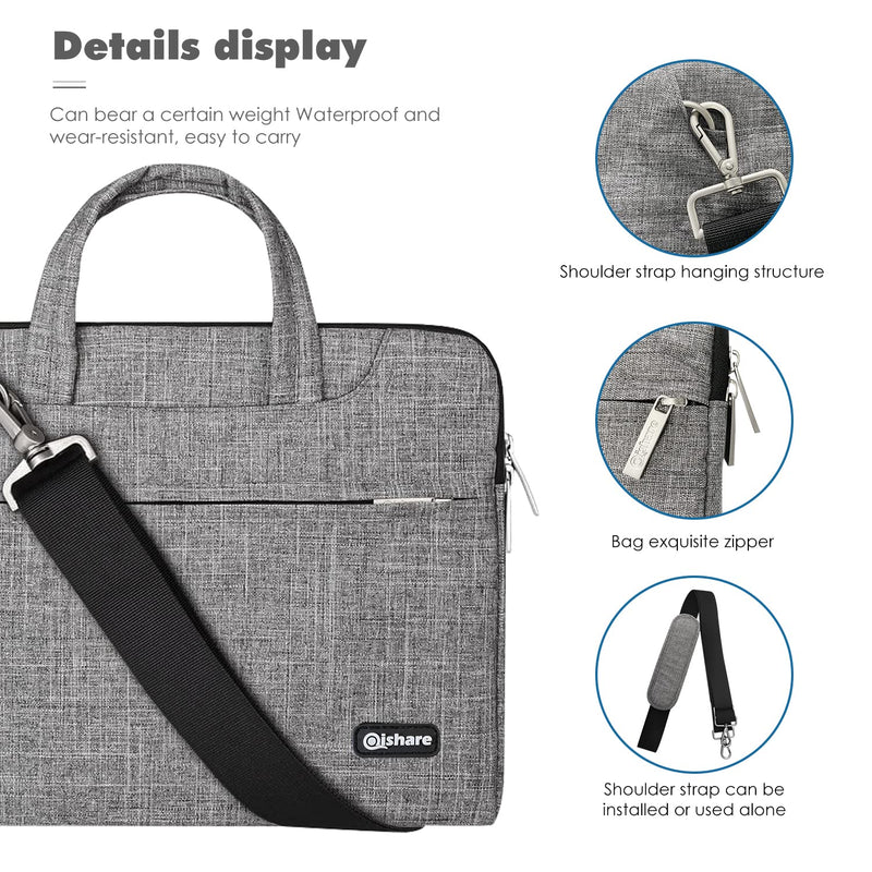 [Australia - AusPower] - Qishare 13.3 14 inch Laptop Case Laptop Shoulder Bag, Multi-functional Notebook Sleeve Carrying Case With Strap for Samsung Acer Asus Lenovo Yoga Macbook pro 13 Ultrabook Chromebook(Gray Lines) 13.3-14" Gray Lines 