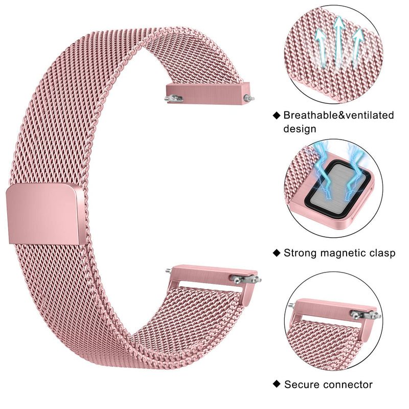[Australia - AusPower] - Wanme Metal Bands for Samsung Galaxy Watch Active 2 44mm 40mm & Active 40mm & Galaxy Watch 3 41mm & Galaxy Watch 42mm, 20mm Stainless Steel Replacement Strap for Galaxy Active 2 Rose Pink 