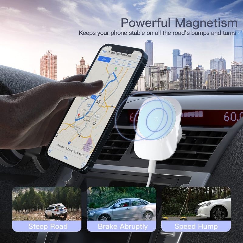 [Australia - AusPower] - E EGOWAY Magnetic Wireless Car Charger Air Vent Mount 15W Qi Fast Charging Stand Automobile Phone Holder Compatible with iPhone 12/12 Mini/12 Pro/12 Pro MAX Samsung S10 S9 (White) White 