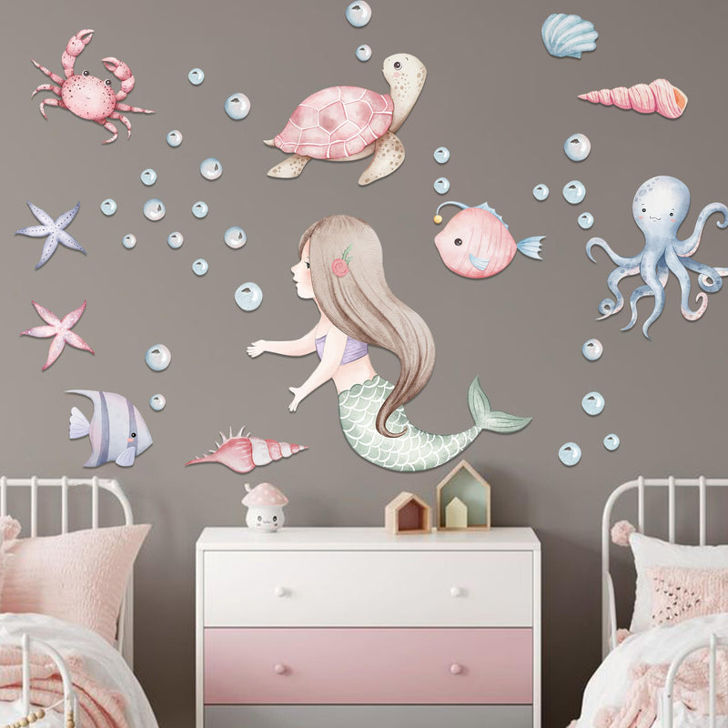 [Australia - AusPower] - MUWEOL Under The Sea Mermaid Wall Decals - Ocean Fish Turtle Wall Stickers Bathroom Girls Bedroom Baby Nursery Wall Decoration,Sea Animals Wall Stickers 