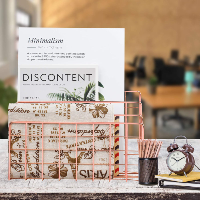 [Australia - AusPower] - YiePhiot Desktop Mail Organizer File Organizer Metal Wire Mail Sorter Letter Organizer Magazine Rack for Letters, Mails, Books, Postcards, Brochures, Mail Holder (3 Slot, Rose Gold) 