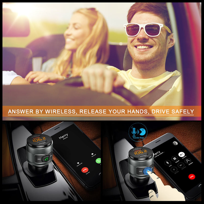 [Australia - AusPower] - Bluetooth 5.0 FM Transmitter for Car, 3.0 Wireless Bluetooth FM Radio Adapter Music Player FM Transmitter/Car Kit with Hands-Free Calling and 2 USB Ports Charger Support USB Drive 