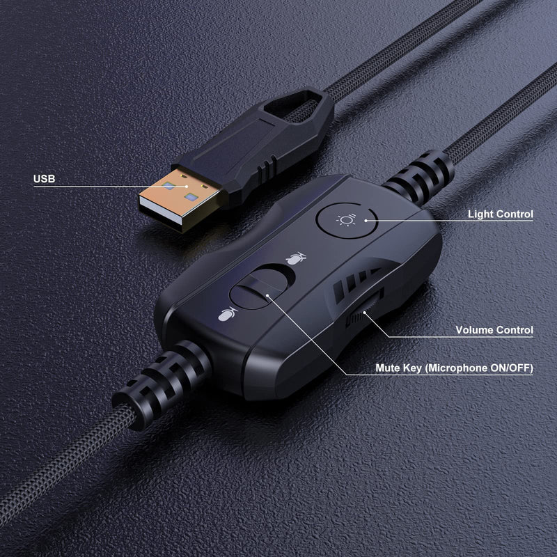 [Australia - AusPower] - 1Mii Ankbit USB Gaming Headset for PC Laptop PS4/PS5 w/Virtual 7.1 Stereo 3D Surround Sound, 50mm Drivers USB Gaming Headphones Detachable Mic, RGB LED Light, Volume Control PC Gaming Headset -EG03 