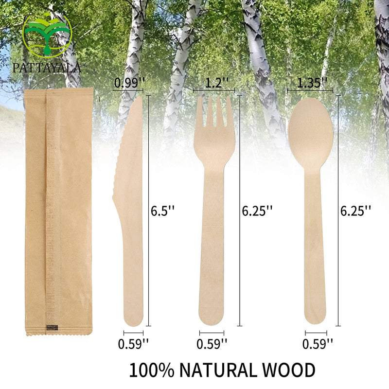 [Australia - AusPower] - PATTAYALA Disposable Wooden Cutlery Biodegradable Compostable Cutlery Set of Forks, Spoons, Knives-60 Natural Wooden Utensils for Parties, Weddings, Camping Friendly Green 