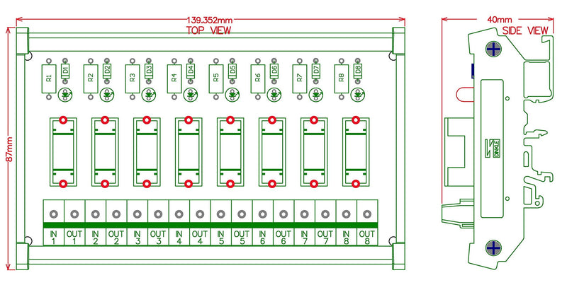 [Australia - AusPower] - Electronics-Salon 8 Channel Fuse Interface Module,for 100~250VAC, Din Rail Mount,w/Fail Indicator 