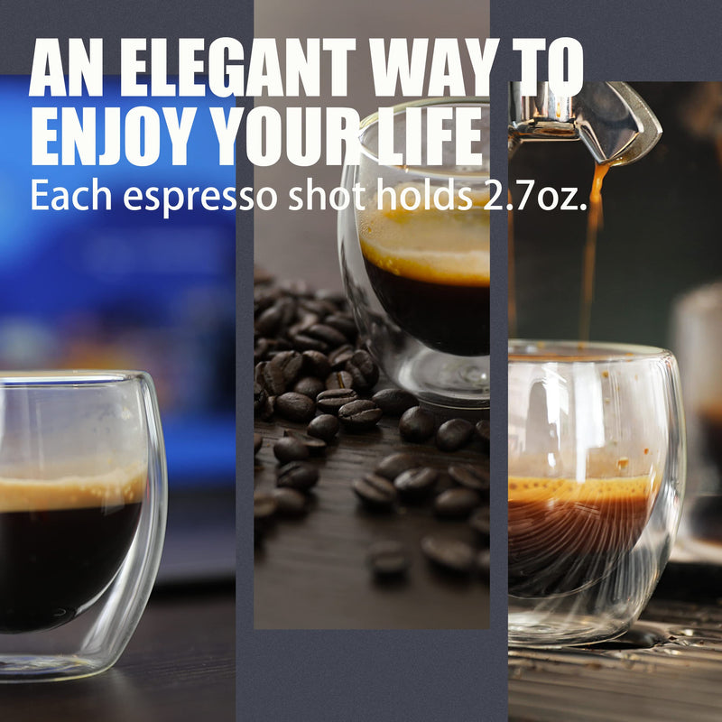[Australia - AusPower] - PunPun Espresso Cups Espresso Coffee Cups,Demitasse Cups Double Walled Clear Insulated,Shot Glass (2.7 OZ./Set of 4) 2.7 OZ./Set of 4 