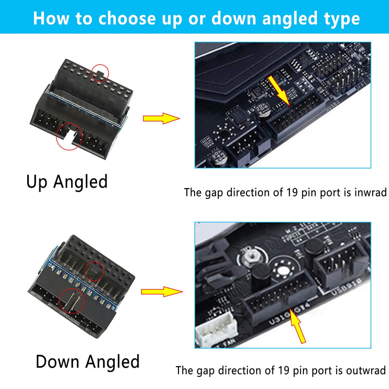 [Australia - AusPower] - Right Angled USB 3.0 20-pin Male to Female Extension Adapter,Gelrhonr Desktop Motherboard 90 Degree Angled USB 3.0 19-Pin Motherboard Internal Header-Black 2PCS 