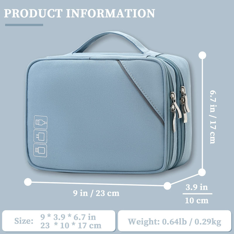 [Australia - AusPower] - Lanola Electronic Accessories Case,Electronics Travel Organizer, Portable Double Layer Cable Storage Bag for Cord, Charger, Flash Drive, Phone, Ipad Mini, SD Card,Flash Drive,Adapter - Light Blue 