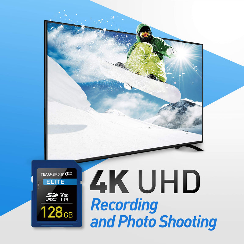 [Australia - AusPower] - TEAMGROUP Elite 128GB UHS-I U3 V30 4K UHD Read Speed up to 90MB/s SDXC Memory Card for Professional Vloggers, Filmmakers, Photographers & Content Curators TESDXC128GIV3001 ELITE U3 V30 