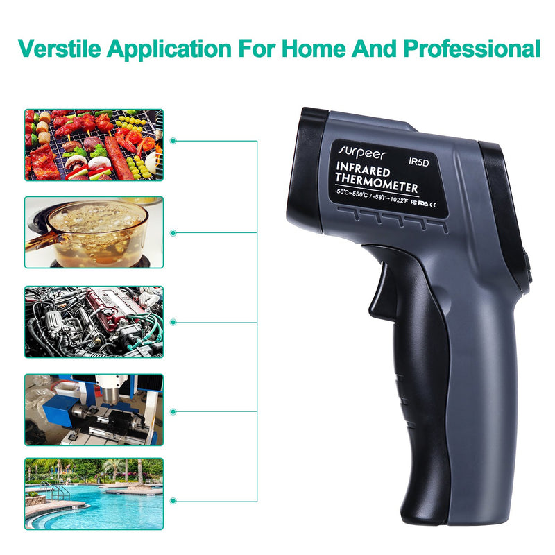 [Australia - AusPower] - Infrared Thermometer, SURPEER Laser Temperature Gun, Non Contact Digital Electric IR Temp Gauge for Cooking, Home Repairs, Handmaking, Surface Measuring, -58 to 1022 ℉( Not Human) IR-5D-US 