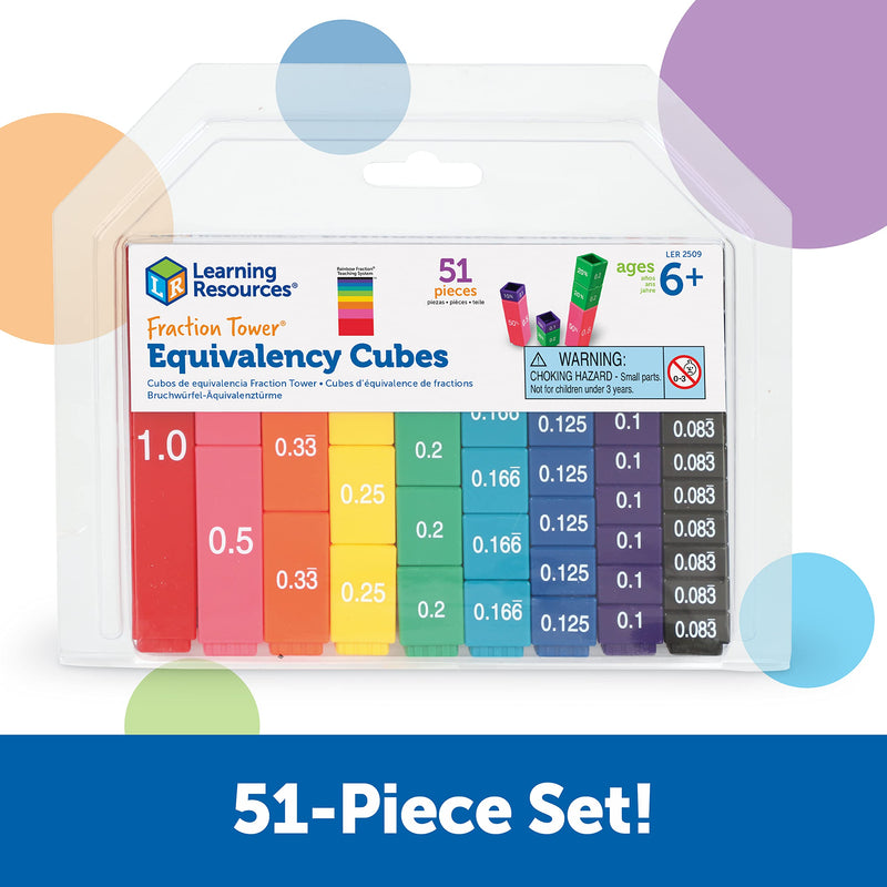 [Australia - AusPower] - Learning Resources Fraction Tower Equivalency Cubes - 51 Pieces, Ages 6+ Math Learning Toys for Kids, Math Classroom and Homeschool Accessories, Fractions Learning for Kids Activity Set 