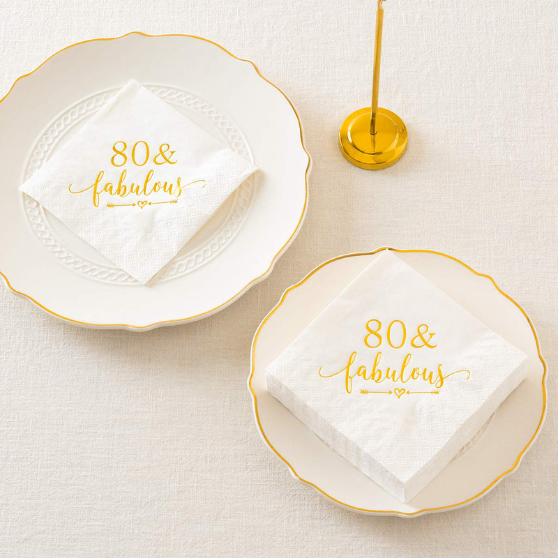 [Australia - AusPower] - Crisky 80 and Fabulous Cocktail Napkins Gold for Women 80th Birthday Decorations, 80th Birthday Bevergae Dessert Cake Table Supplies, 50Pcs, 3-Ply 
