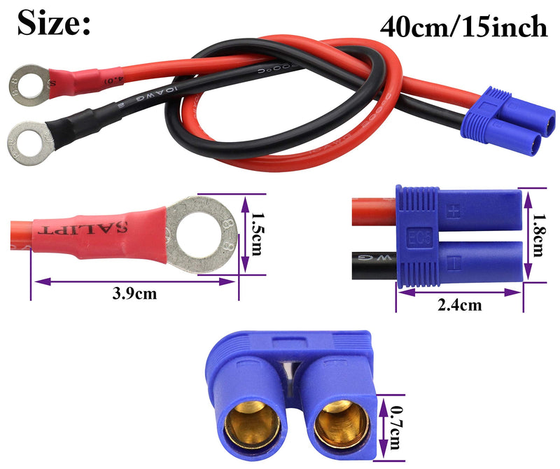 [Australia - AusPower] - AAOTOKK EC5 to O Ring Terminal Cable,EC5 Female to O Ring Eyelet Terminal Plug Connector Cable 10AWG RC ESC Charger Side Power(40cm/15inch) 