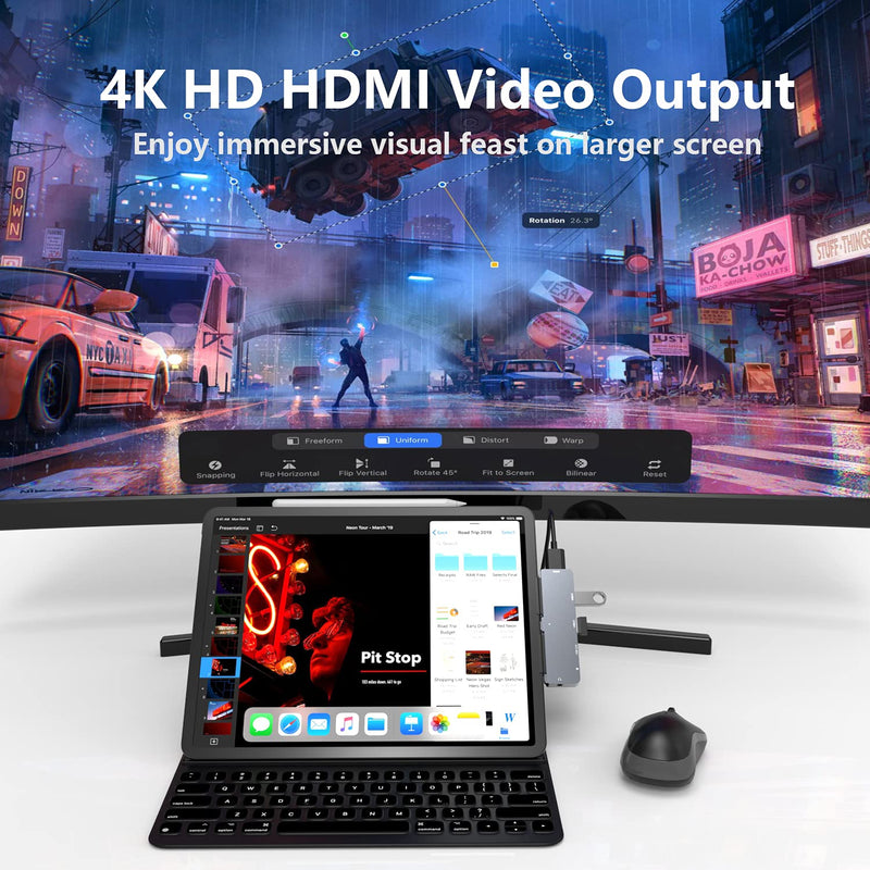 [Australia - AusPower] - USB C HUB for iPad Pro 11/12.9" 2021 2020 2018,Adapter for iPad Air 4,6 in 1 iPad Pro Hub with 4K HDMI,3.5mm Headphone Jack,2 USB3.0 Ports,USB C PD Charging&Data,USB C Earphone Jack 