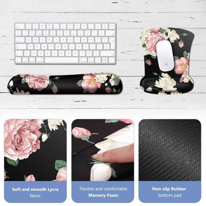 [Australia - AusPower] - Fintie Mouse Pad with Wrist Support and Keyboard Wrist Rest - Durable Memory Foam Ergonomic Design [Pain Relief] Non-Slip Rubber Base Mouse Pad for Gaming, Computer, Office, Laptop (Flower Festival) Flower Festival 