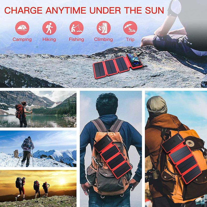 [Australia - AusPower] - POWOBEST Solar Phone Charger,Solar Charger Power Bank,Outdoor Solar Cellphone Power Bank,High-Speed Charging，Portable Power Bank，20000mAh Wireless Portable Solar Power Bank,Solar Panel Charging(Red) Red 