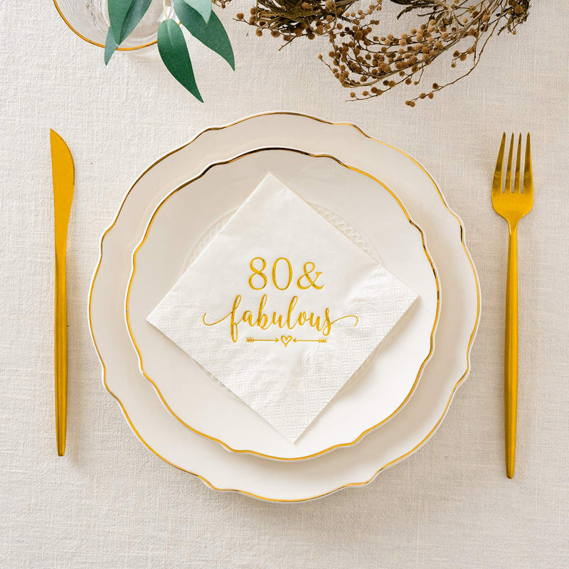 [Australia - AusPower] - Crisky 80 and Fabulous Cocktail Napkins Gold for Women 80th Birthday Decorations, 80th Birthday Bevergae Dessert Cake Table Supplies, 50Pcs, 3-Ply 