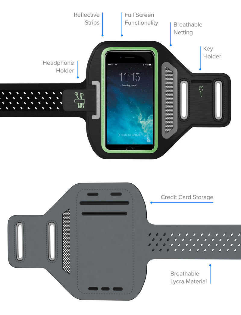 [Australia - AusPower] - Just Wireless Sport Running Phone Armband - Key/Card Holder, Screen Protector, Comfort-Fit Breathable Lycra Fits Phones up to 3.2" W (iPhone Xs, XS Max, XR, X, 8, 7, 6 Plus Sizes, Samsung Galaxy) 