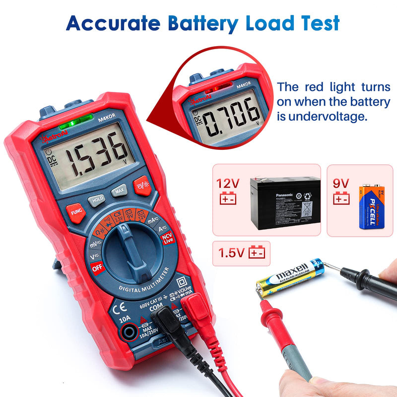 [Australia - AusPower] - AstroAI Digital Multimeter, TRMS 4000 Counts Auto-Ranging Ohmmeter Voltmeter 1.5v/9v/12v Battery Voltage Tester Measure Voltage Current Resistance Diodes Continuity Capacitance with NCV Function 