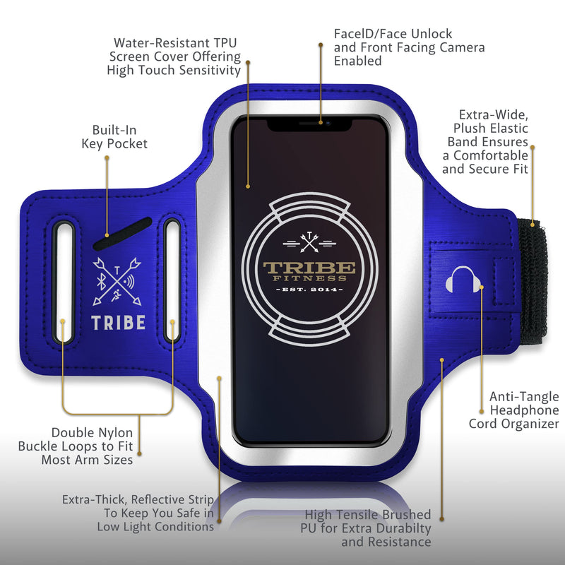 [Australia - AusPower] - TRIBE Running Phone Holder Armband. iPhone & Galaxy Cell Phone Sports Arm Bands for Women, Men, Runners, Jogging, Walking, Exercise & Gym Workout. Fits All Smartphones. Adjustable Strap, CC/Key Pocket S: iPhone Mini/8/7/6/5/4/3/SE/Galaxy Mini Dark Blue 