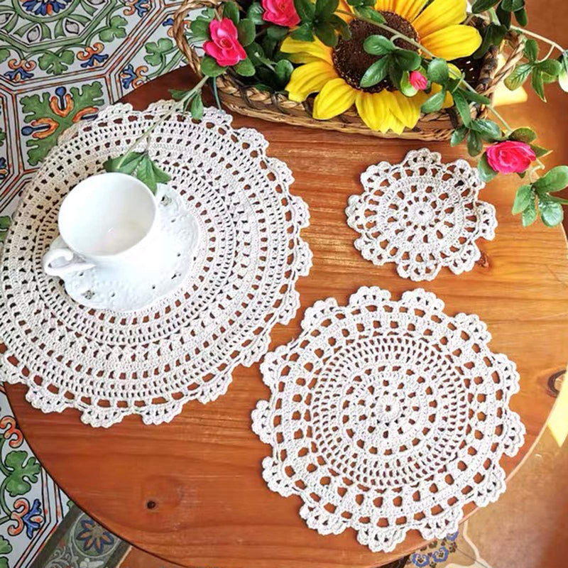 [Australia - AusPower] - Phantomon 10 Inch Handmade Crochet Round Cotton Lace Table Placemats Doilies Pack of 4, Beige 