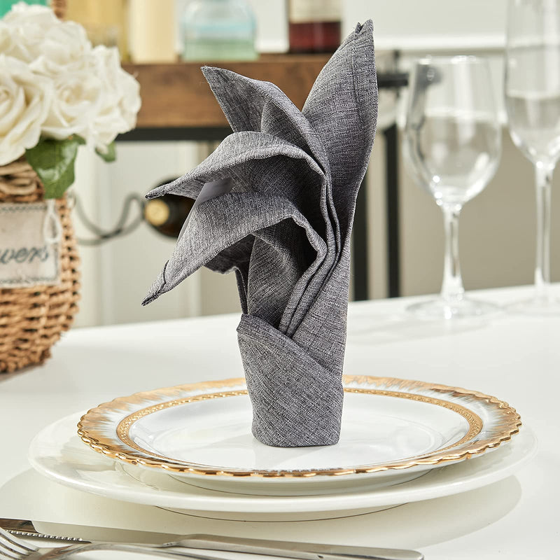 [Australia - AusPower] - Mebakuk Cloth Napkins Set of 12, Premium 17 x 17 Inch Solid Washable Linen Style Napkins, Soft Table Napkin for Wedding Party Restaurant Dinner Parties (Dark Grey, Set of 12) Dark Grey 