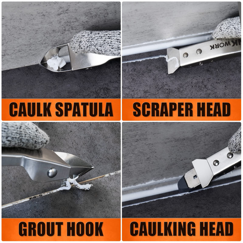 [Australia - AusPower] - THINKWORK Stainless Steel Caulking Tools, 4 in 1 Sealant Finishing Tool, Grout Removal Tool, Silicone Caulking Tool Caulk Remover for Kitchen Bathroom Window Sink Tile Joint Silver 