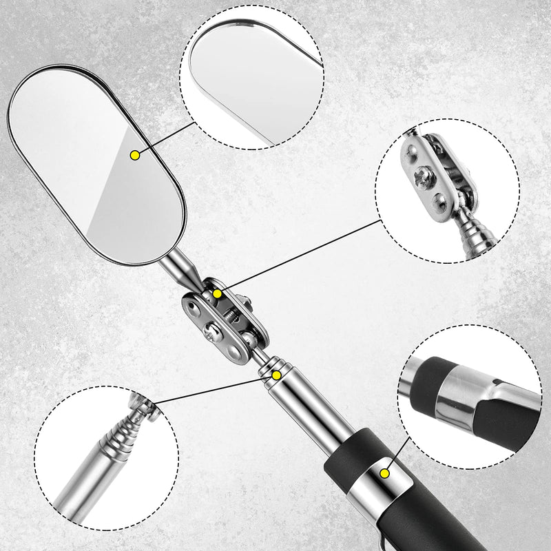 [Australia - AusPower] - 3 Pieces Telescoping Inspection Mirror Round Mirror Square Mirror Inspection Tool for Checking Vehicle, Observing Eyelashes Mouth and Other Small Parts (Extended, with Light, Oval Style) Extended, With Light, Oval 