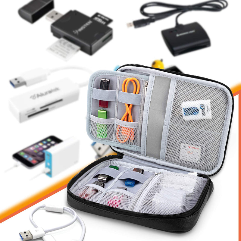 [Australia - AusPower] - Teamoy Electronic Organizer, Travel Case for Cables, USB Flash Drive, CF Card, Earphone, Plug, 7.9'' iPad Mini and More, High Capacity and Compact-PU Leather, Small 