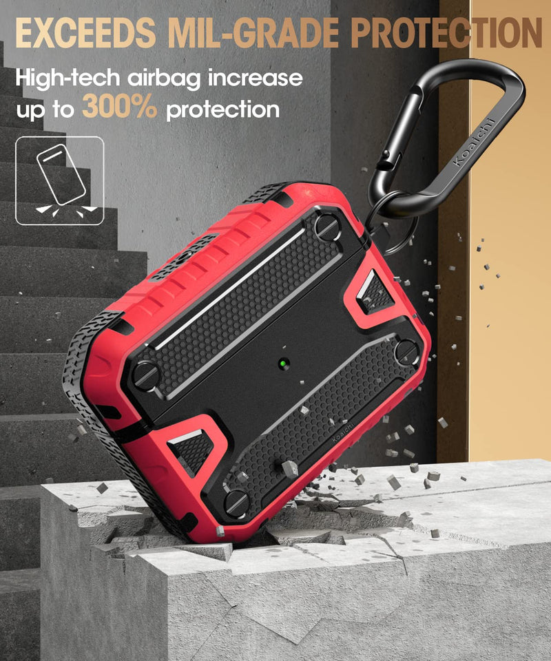 [Australia - AusPower] - Koaichi Compatible with AirPods Pro(2nd Generation/1st Generation), Full-Body Rugged Hard Shell Protective Case Cover with Keychain Designed for AirPods Pro (2022/2019), Black/Red 