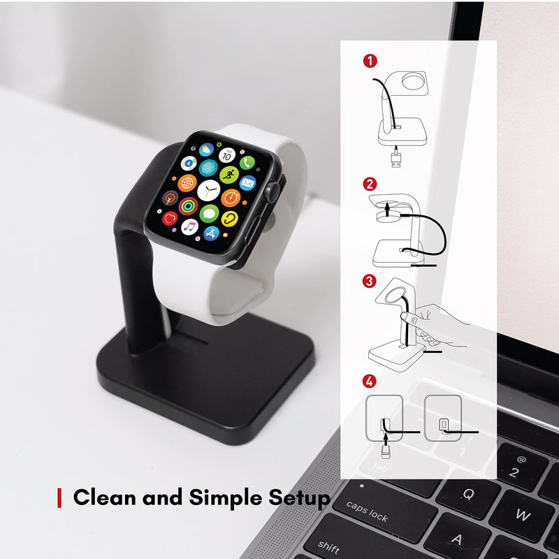 [Australia - AusPower] - Macally Apple Watch Charger Stand for Series 7/6 / 5/4 / 3/2 / 1 / SE (44mm, 42mm, 40mm, 38mm) - Minimalistic iWatch Apple Watch Stand Dock - The Perfect Apple Watch Charging Station - Black 