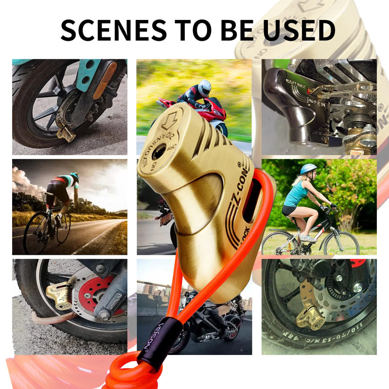 [Australia - AusPower] - Motorcycle Locks Heavy Duty Anti Theft,Cable Locks with Combination,Heavy Duty Bike Lock with Key Seatylock,Mini Lock,Wheel Disc Lock,Disk Brake Lock Accessories for Adult Bikes and Cables Gold 