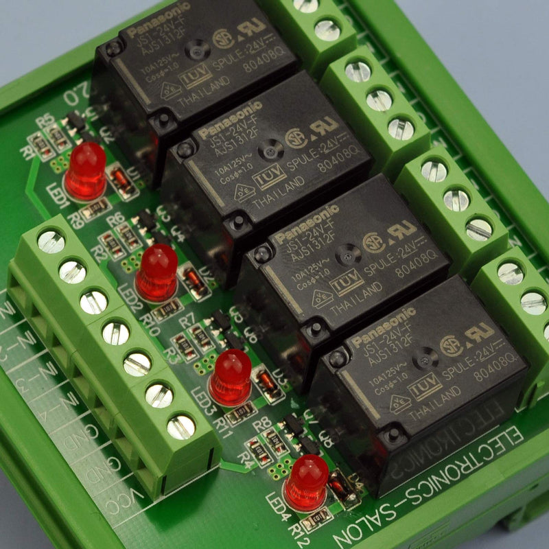 [Australia - AusPower] - Electronics-Salon DIN Rail Mount 4 SPDT 10Amp Power Relay Interface Module, DC 24V Version. 