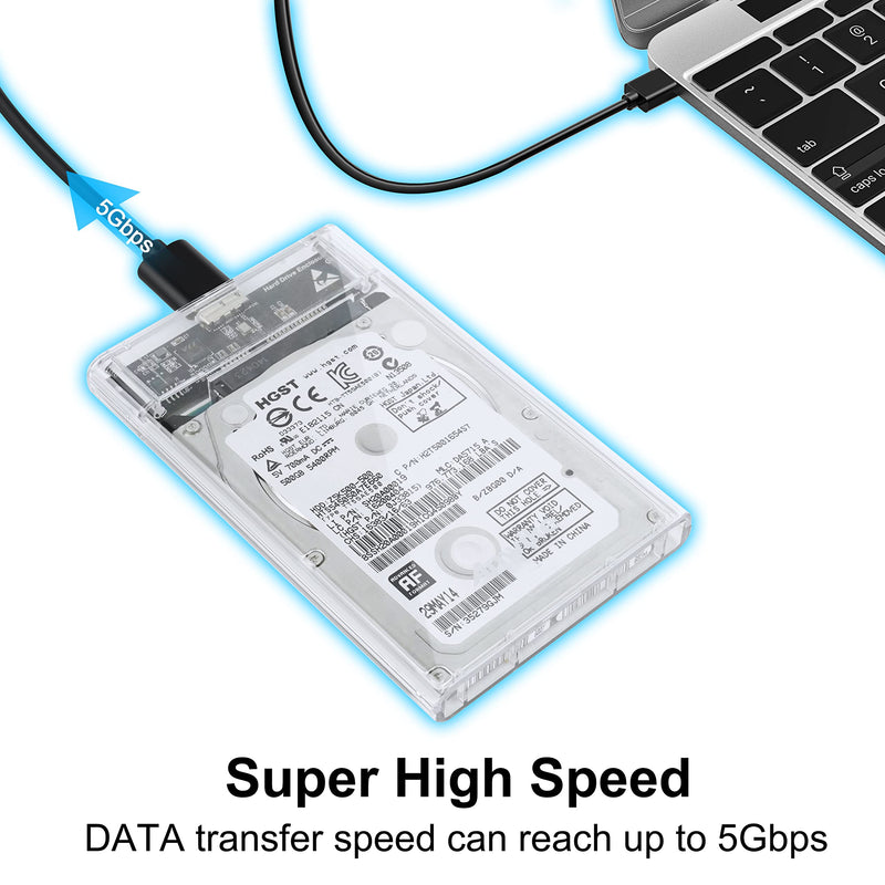[Australia - AusPower] - 2.5 Inch USB 3.0 to SATA External Hard Drive Enclosure Portable Hard Disk Case for 7mm 9.5mm SATA HDD SSD Suppor Max 4TB Tool Free White 