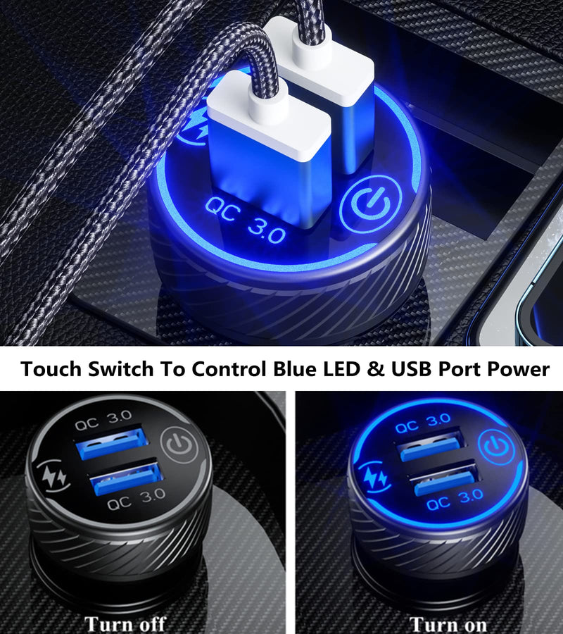 [Australia - AusPower] - Car Charger, BRCOVAN Dual QC3.0 Port USB Car Charger Adapter, 36W 3A Fast Charge Car Phone Charger with Touch Switch & Blue LED 