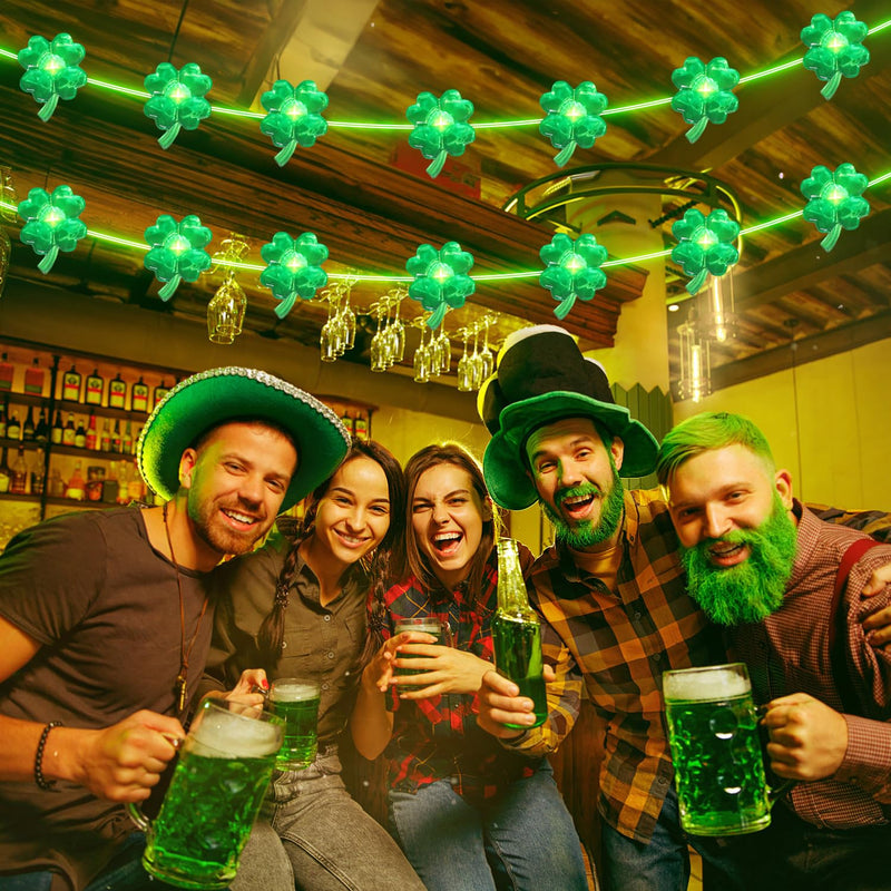[Australia - AusPower] - Herzila St Patricks Day Decorations, 13FT 40 LEDs Green String Lights Battery Operated Shamrock Lights with Remote Control and Timer Lucky Clover Lights for St. Patrick's Day DÃ©cor 