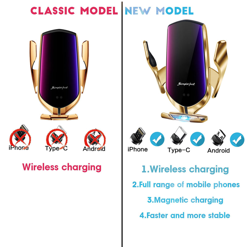[Australia - AusPower] - MEIMFY Wireless Car Charger Mount,Auto Clamping Air Vent Phone Holder for Car,New Upgraded Model,15W 10W Qi Fast Charging/Magnetic DC Charging for All Mobile Phones,iPhone,Samsung,Pixel (Gold) Gold 