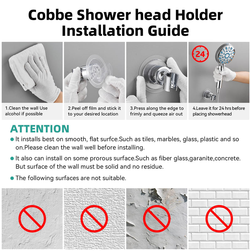 [Australia - AusPower] - Cobbe Wall Mount Hand held Shower Head Holder - 360 Adjustable with Tension Nut - Universal Shower Hose Fits showerhead Holder (Chrome) Chrome 