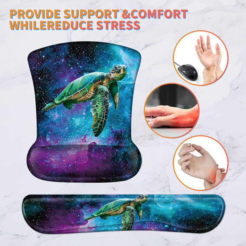 [Australia - AusPower] - Ergonomic Mouse Pad with Wrist Support and Keyboard Wrist Rest Pad Spsun Non-slip Rubber Base Mousepad for Office Gaming Working Computers Laptop Easy Typing & Pain Relief + Coasters,Galaxy Sea Turtle Galaxy Sea Turtle 