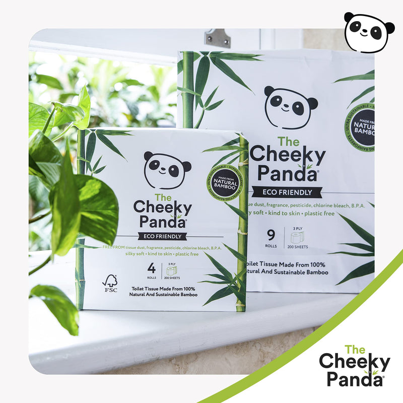 [Australia - AusPower] - The Cheeky Panda – Bamboo Toilet Tissue Paper | Pack of 4 Rolls (3-Ply, 200 Sheets) | Hypoallergenic, Plastic-Free, Eco-Friendly, Super Soft, Strong & Sustainable 