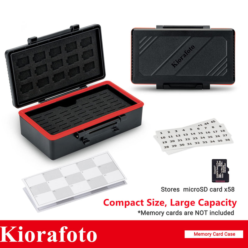 [Australia - AusPower] - Kiorafoto 58 Slots TF Micro SD Memory Card Case Holder Water-Resistant Anti-Shock Storage Organizer with Labels & Notepaper for 58 TF MSD Microsd Microsdhc Microsdxc Memory Cards *2022 Vertical Style for 58 Micro SD 
