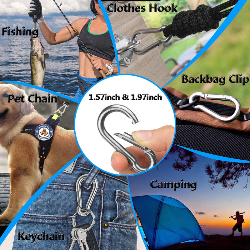 [Australia - AusPower] - Spring Snap Hooks, 304 Stainless Steel Metal Clip Heavy Duty Rope Connector Small Snap Clamp Key Chain Link Buckle for Hammock Swing Set Outdoor Travel Camping Fishing Hiking 1.57inches(m4)-16pcs 