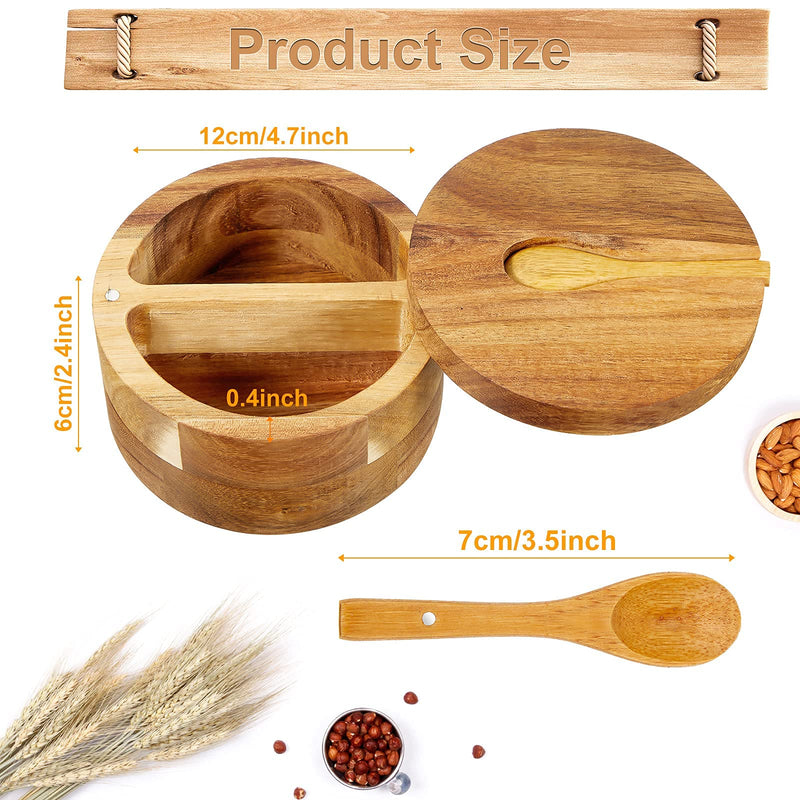 [Australia - AusPower] - Acacia Wood Salt and Pepper Container Cellar with Spoon, Wooden Salt Bowl Acacia Spice Box with Swivel Magnetic Swivel Lids Cover and Spoon, Condiment Storage Keeper, 4.7 x 2.4 Inch 