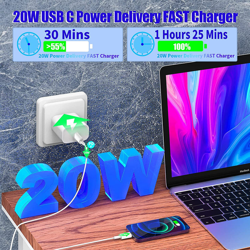 [Australia - AusPower] - [Apple MFi Certified] iPhone Fast Charger, DESOFICON 2 Pack 20W USB C Power Delivery Wall Charger Plug with 6.6FT Type C to Lightning Quick Charge Data Sync Cord Compatible for iPhone/iPad/AirPods Pro 