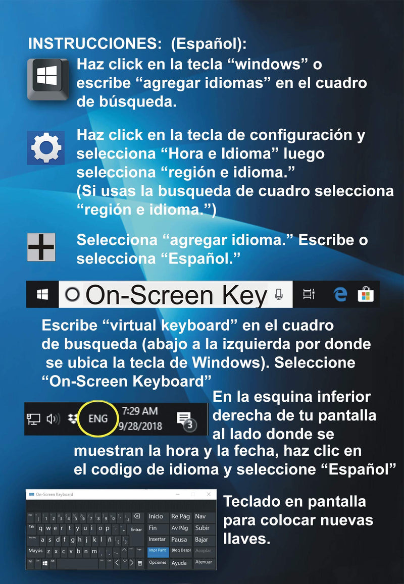 [Australia - AusPower] - Spanish/English Keyboard Stickers with Fluorescent Inlays. Large Symbols Will Not Wear, Smudge or Fade. for All Laptop and Desktop Keyboards Also Free USB LED Light (White). 