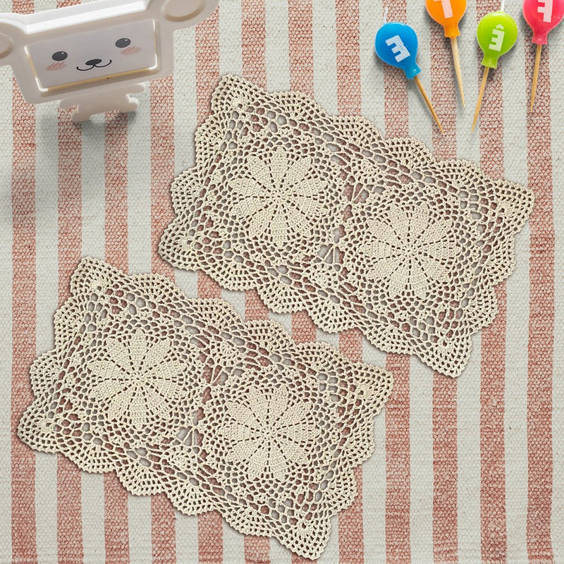 [Australia - AusPower] - yazi Crochet Cotton Lace Placemats Doilies 2pc, Beige, 10inches by 16inches 2/pack 